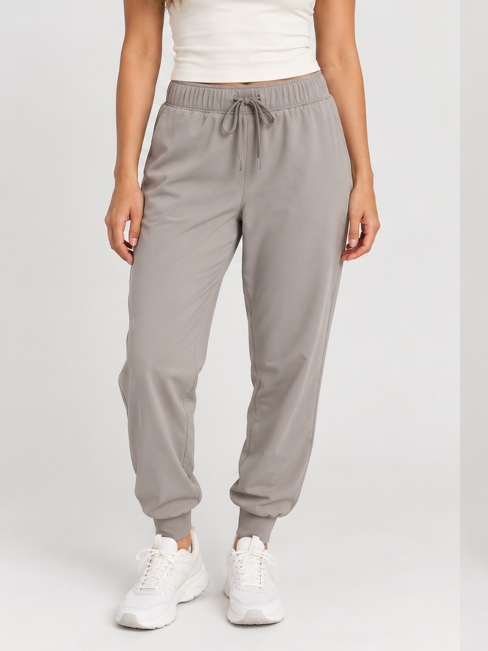 Lululemon On The Fly Jogger Woven Pants Gray Taupe Mauve Size 12 EUC
